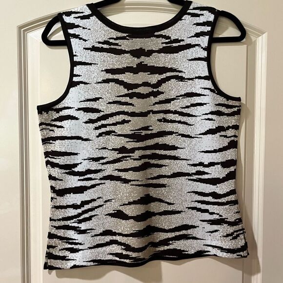 MING WANG Sleeveless Zebra Print Sweater Top Brown Cream Black Women’s Size S - Picture 2 of 6